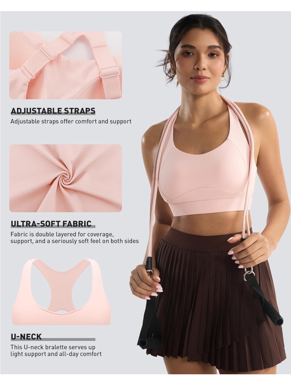 RUNNING GIRL Adjustable Straps High Impact Sports Bra High Support Large L Pink - Picture 2 of 5
